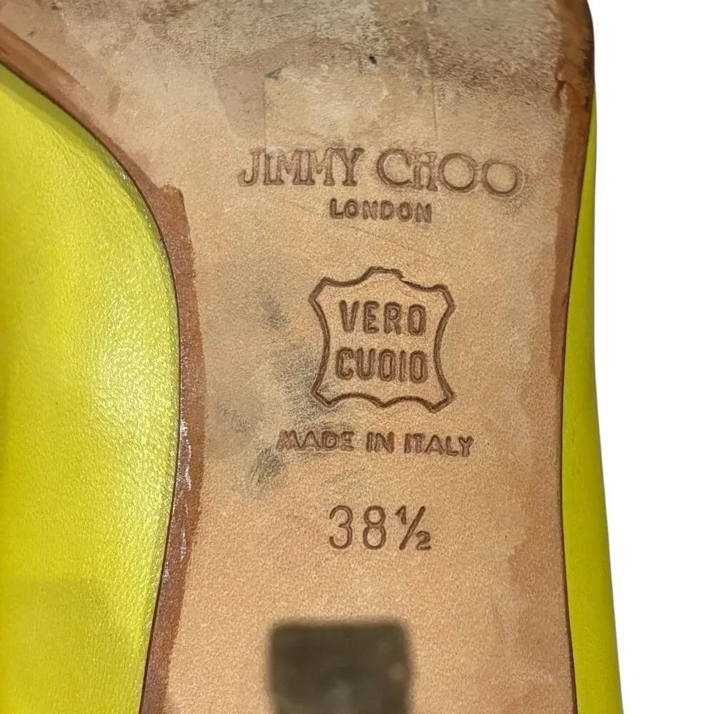 Vtg Jimmy Choo Lime Kid Leather Harness Detail Pointed Toe Kitten Heel 38.5 |8.5